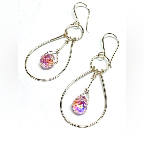 HANDCRAFTED Faceted Crystal Briolette Hand Wrapped Dangle Earrings, Artisan Gift - Picture 2 of 10